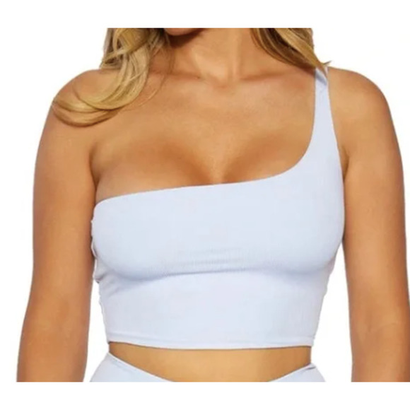 NWT Naked Wardrobe Women's One Shoulder Crop Top Periwinkle Light Blue Size M - Picture 1 of 8